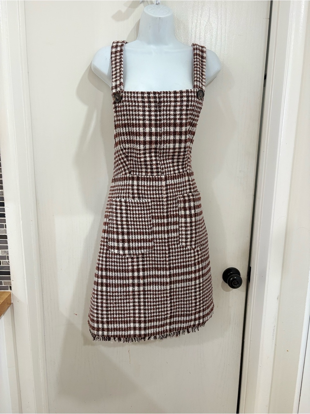 orange creek Brown & Cream Houndstooth Mini Pinafore Dress